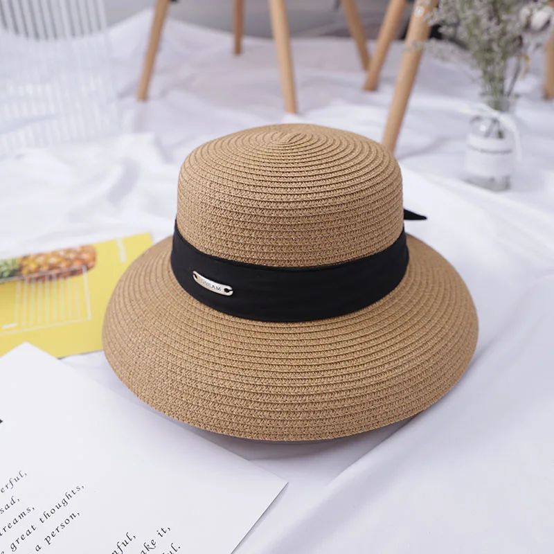 Женская шляпа от солнца летняя пляжная соломенная женская с ленточным галстуком