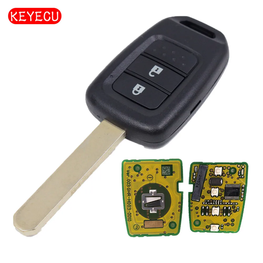 Keyecu Remote Car Key Fob 2 Button 433MHz ID47 Chip for Honda Accord Civic City BR-V Crider 2013-2016 Euro