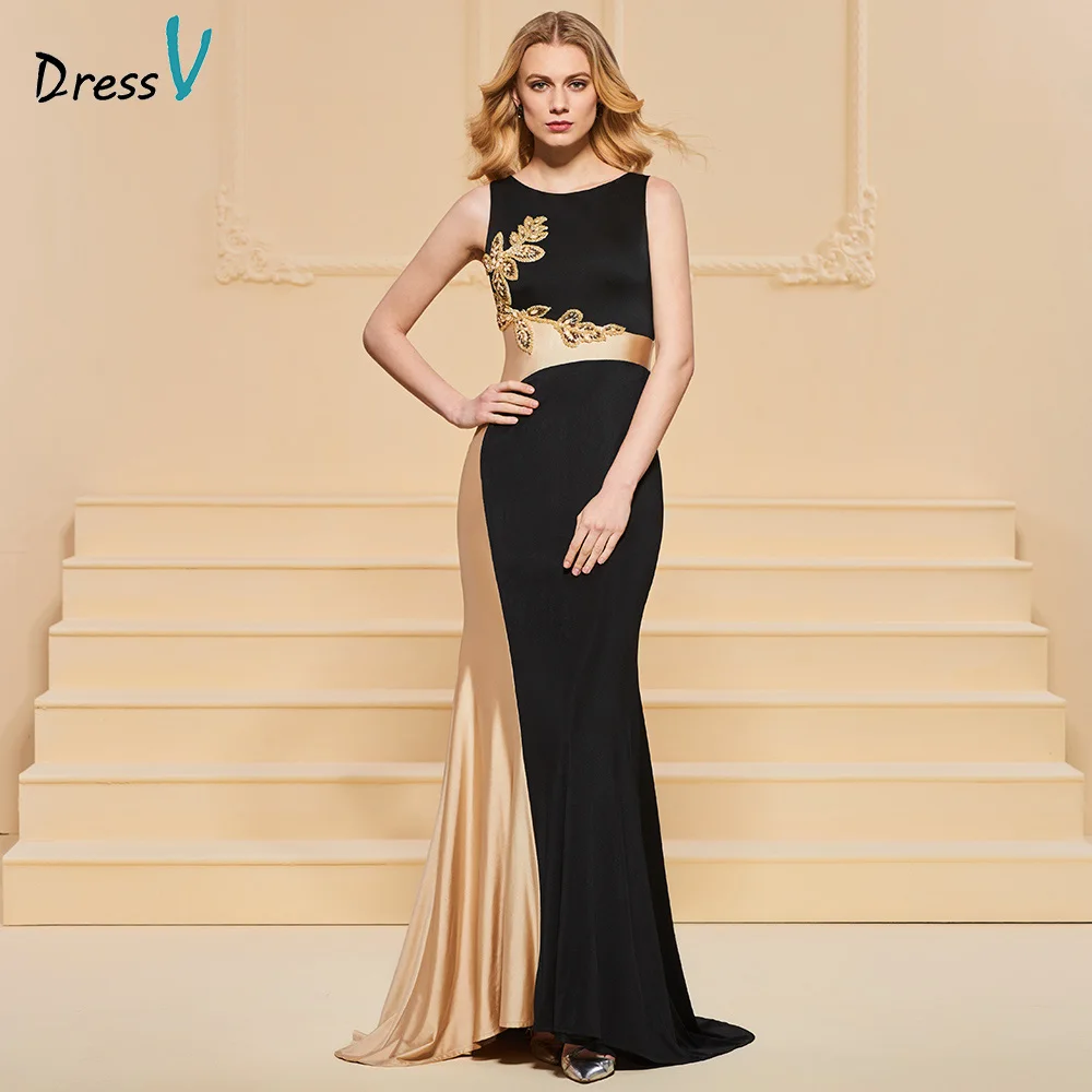 Dressv вечернее платье футляр с глубоким вырезом элегантное аппликацией до пола для