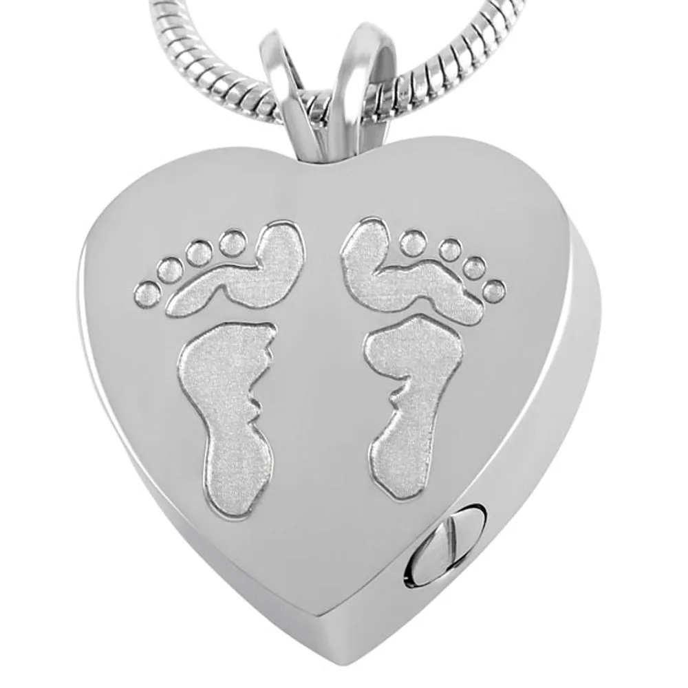 

IJD8006 Women Men Heart Shape Cremation urn Necklace,Footprints Memorial Ash Keepsake Cremation Jewelry Male&Female Charms