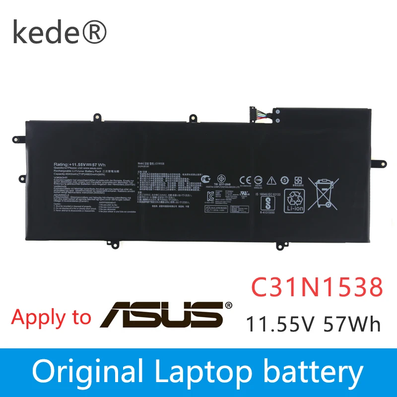 Оригинальная батарея kede 11,55 V 57wh для ноутбука C31N1538 для ноутбука Asus ZenBook Q324UA UX360UA