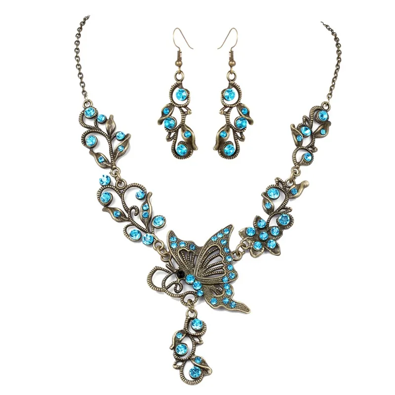 Ожерелье с подвеской в виде хрустальной бабочки свадебный набор ювелирных
