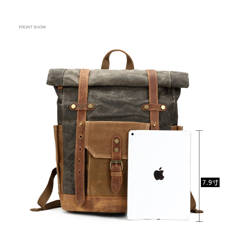 Camera Bag Retro Genuine Leather Canvas Bag Portable Waterproof Backpack Shoulder Wax Travel Men's Backpack