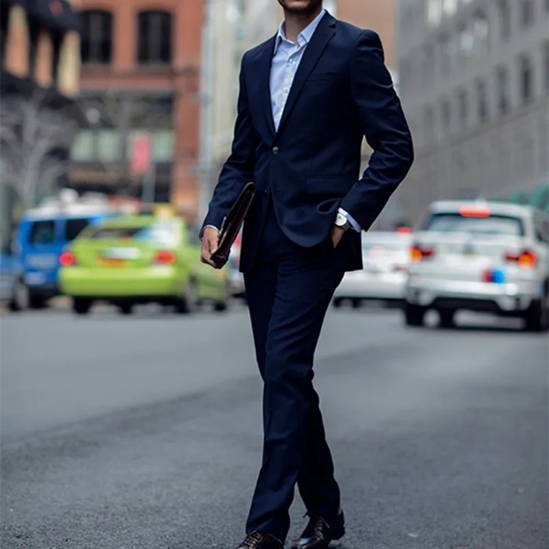 Dark Blue Blazer Men Two Buttons Business Slim Fit Men Suit 2017 latest coat pant designs Mens Suits Wedding Groom mens wear