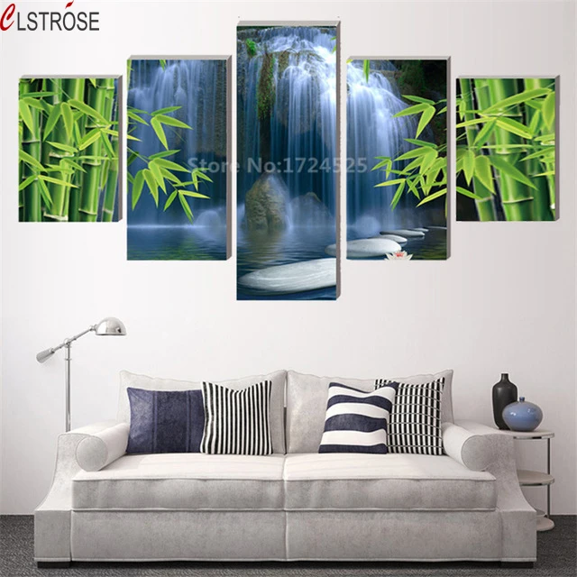 CLSTROSE 5 панелей холст без рамки водопад картина бамбуковый пейзаж живопись стена