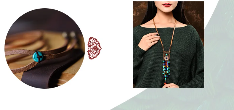 Модные Этнические верхний слой кожи Jewelry тибетская ожерелье, Vintage камни ожерелье, новые женские индийский подвески, колье