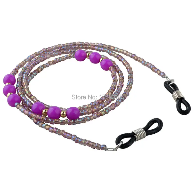 

NEW Beautiful Purple with Clear Beaded Glasses / Sunglasses Spectacle Beads Chain Strap Cord Holder Retail