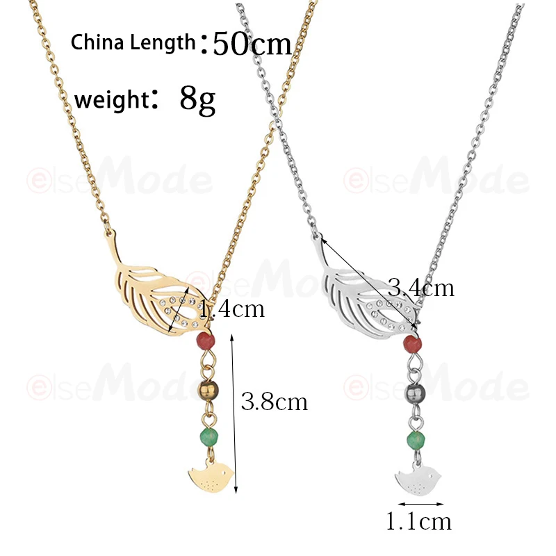 ELSEMODE богемное ожерелье из нержавеющей стали полый лист оливковой ветви CZ камень