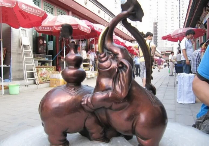 

Collectible bronze S2837 10 Chinese Red Bronze Copper Refined Three Lucky Elephant Play RuYi statue