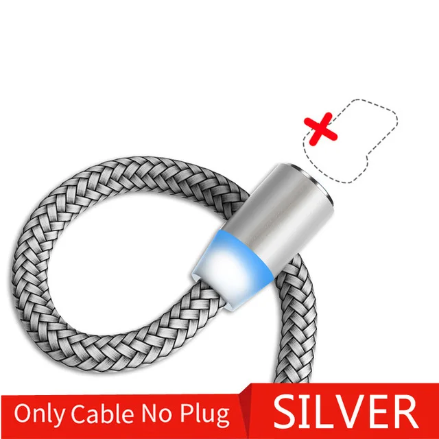 Silver only cable 1 м светодиодный магнитный кабель type C Micro USB Магнитный зарядный кабель для Apple iPhone X Xs Max XR 8 samsung S10 S9 Android телефонный шнур - Цвет: Silver only cable