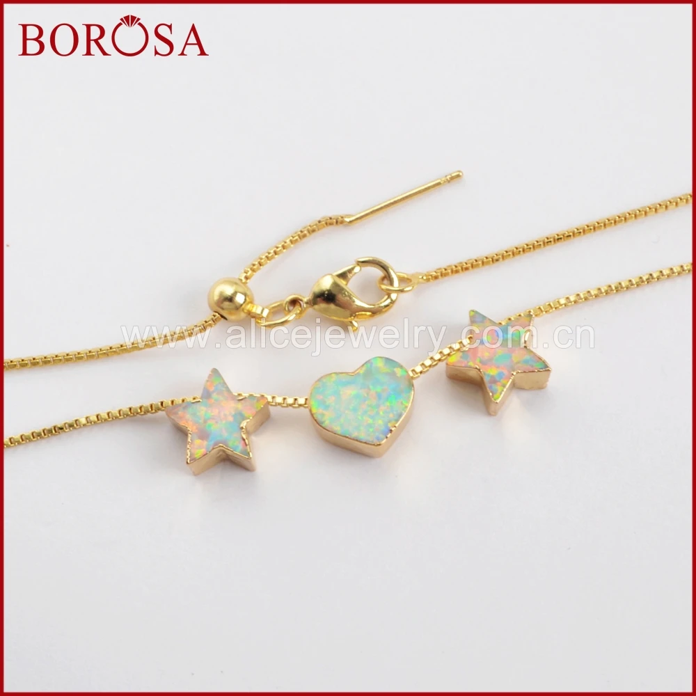 BOROSA 3 шт. модные ожерелья опал сердце и двойные звезды золотой цвет белый/синий