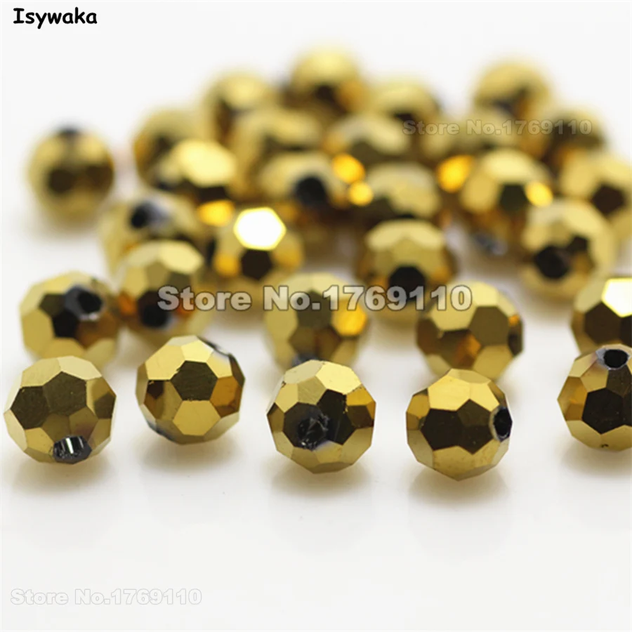 

Isywaka 100pcs Shining Golden Round 6mm Faceted Austria Crystal Beads charm Glass Beads Loose Spacer Bead for DIY Jewelry Making