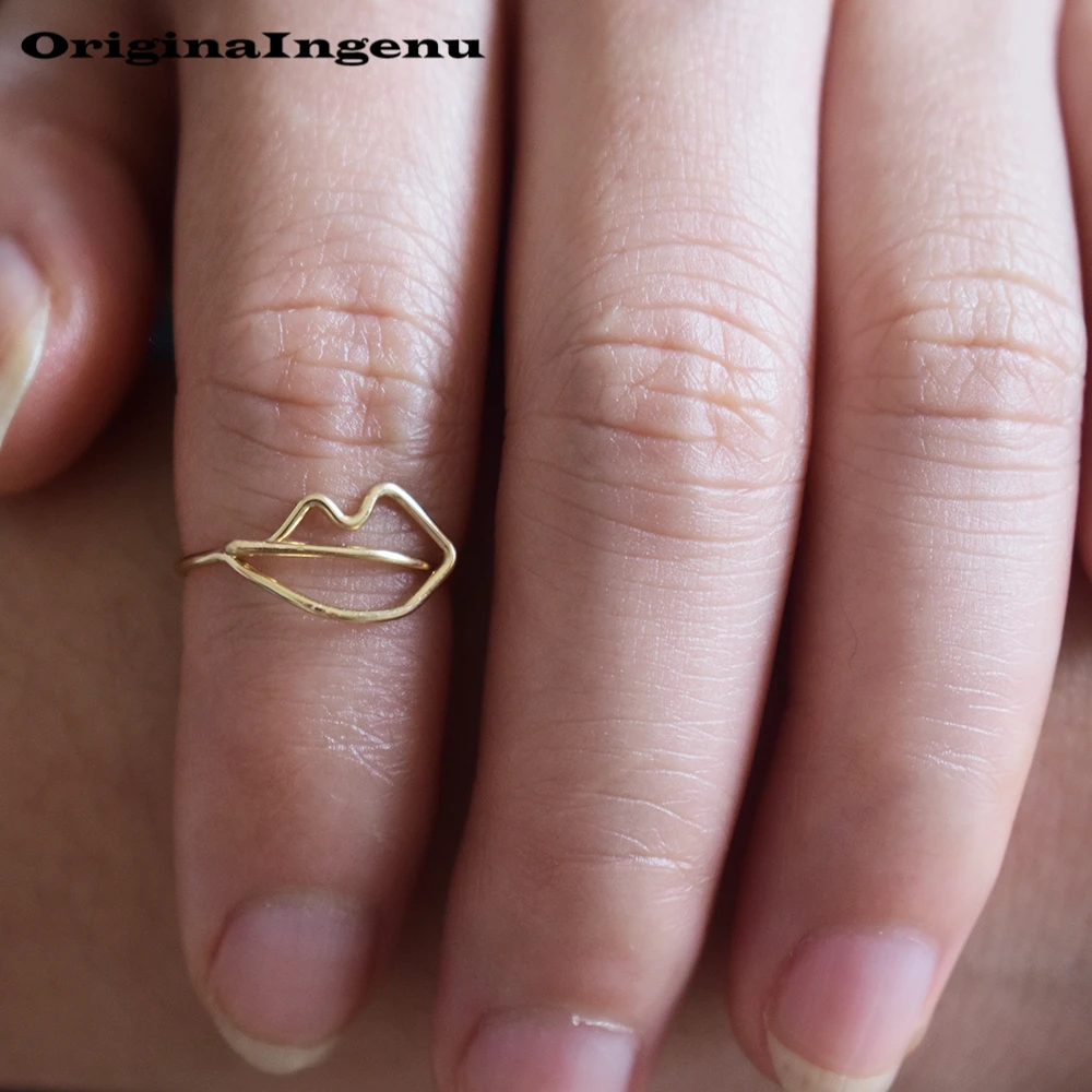 Кольца ручной работы в форме губ ювелирные изделия с золотым