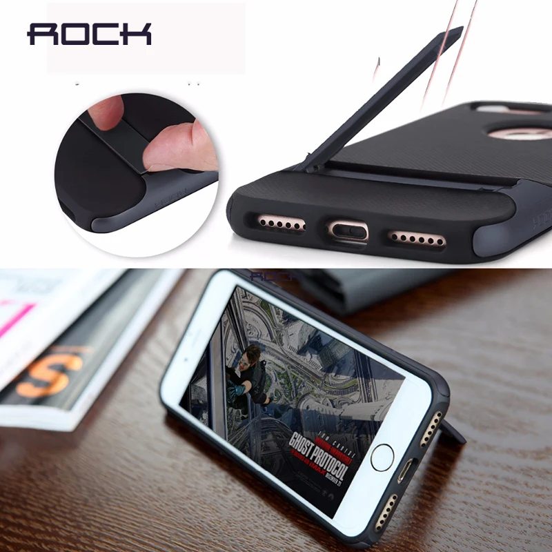 Чехол ROCK Royce с подставкой для iPhone 7 роскошный черный чехол на заднюю панель