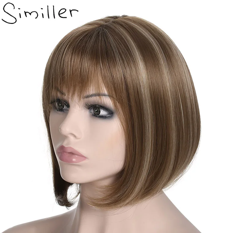 Женский короткий парик Similler прямые Парики Yaki с плоскими челками из синтетических