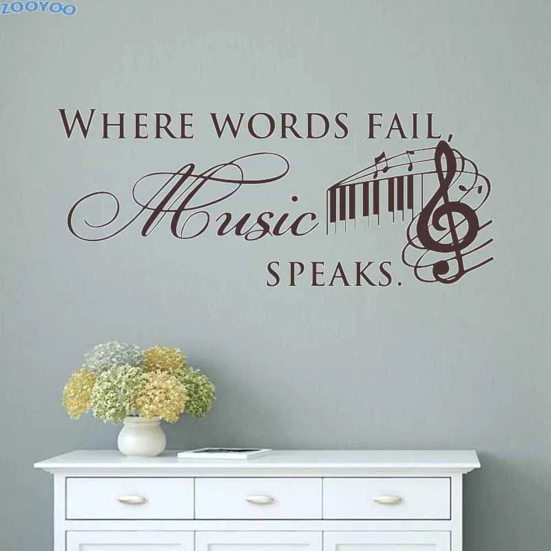 

ZOOYOO Where Words Fail Music Speaks Wall Decal Musical Notes Wall Sticker Home Decor Removable Living Room Decoration