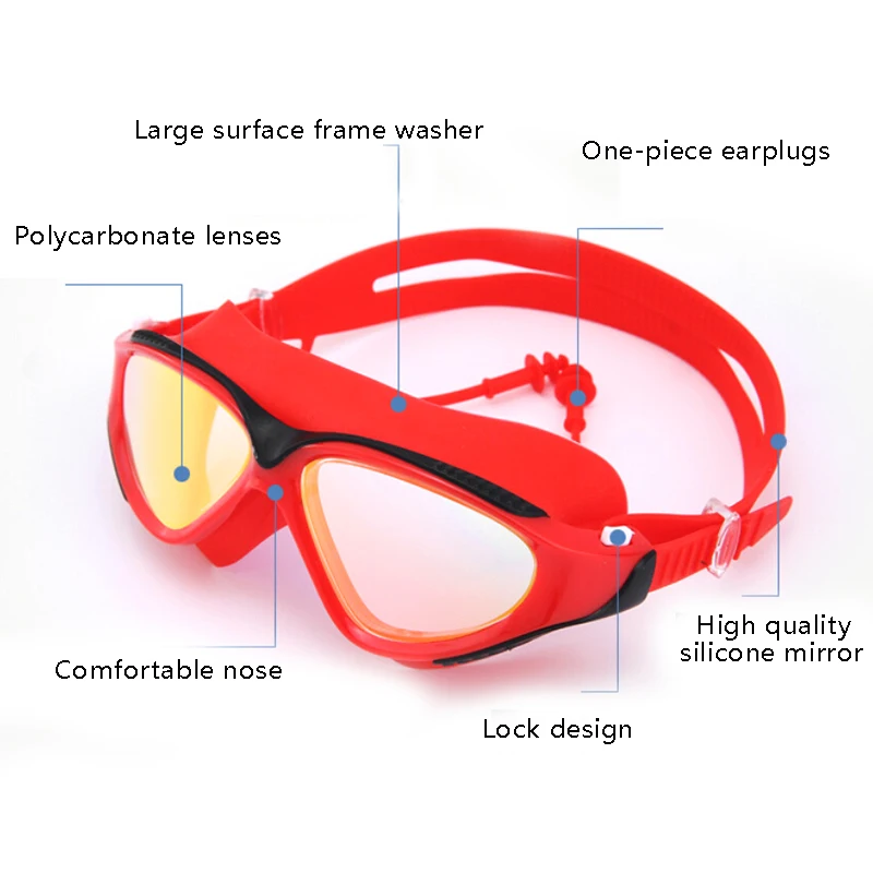 

New Red Black Men Women Professional Electroplate Waterproof Swim Glasses Anti Fog UV Protection Swimming Goggles