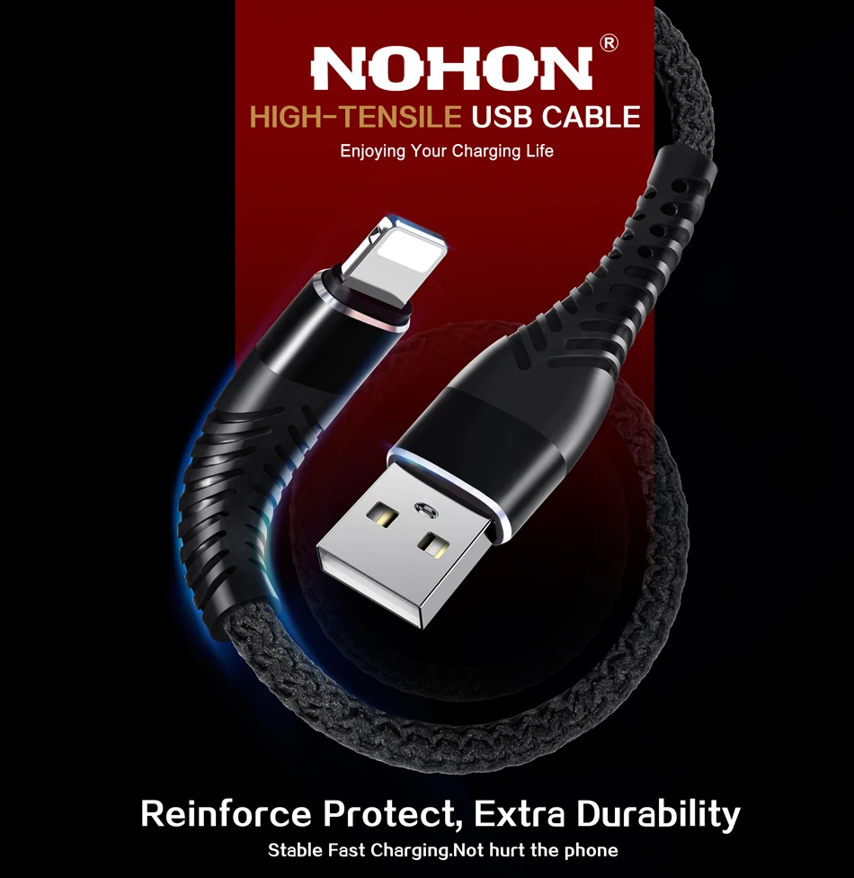 NOHON высокопрочный USB кабель для iPhone 7, 8, 6, 5, 6S Plus, X, XS, MAX, XR, кабель для зарядки мобильных телефонов, USB Дата-кабель, 0,2 м, 1 м, 2 м, 3 м