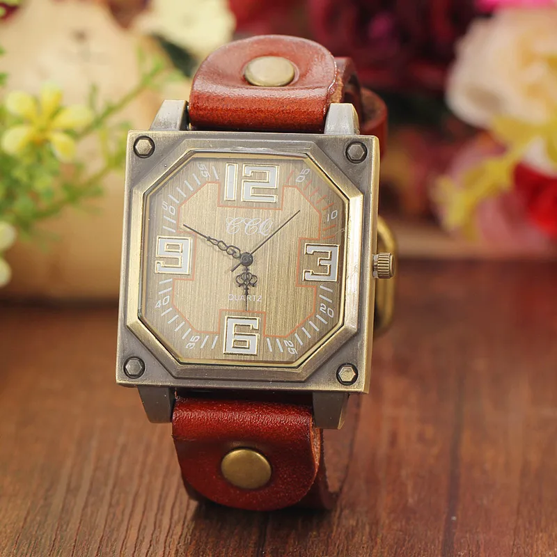 2014 New Women Vintage Cowhide Leather Watches Men Unisex Bracelet Wrist Watch Fashion Quartz Retro Alloy Dial Wristwatches|watches honda|watch