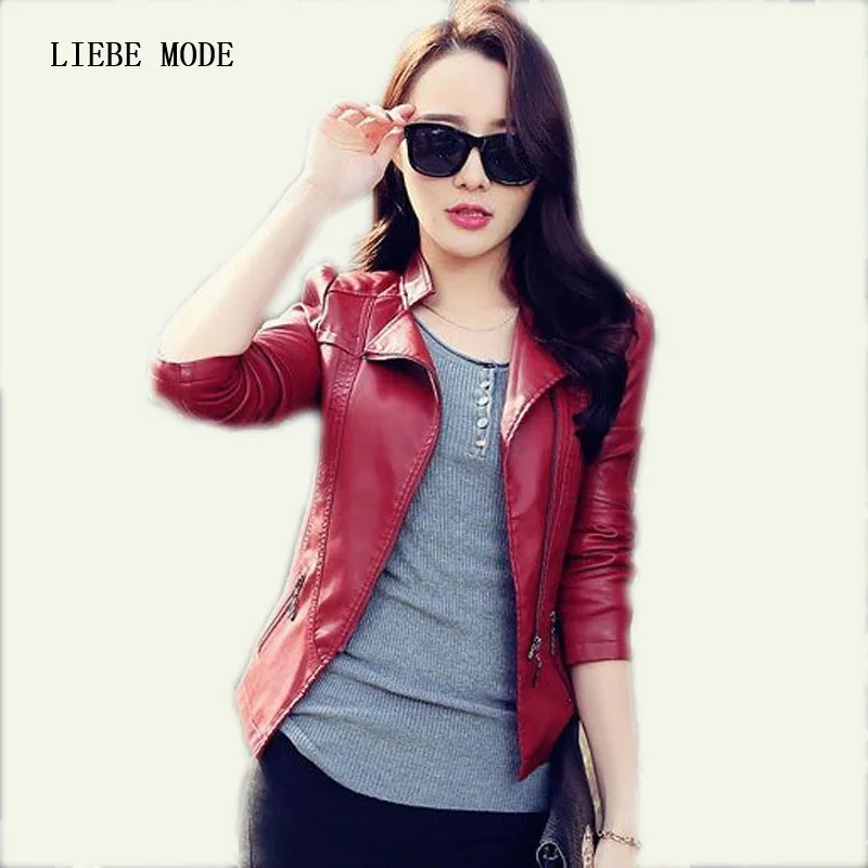 Куртка женская Байкерская из искусственной кожи на весну и осень|lether coat|red leather