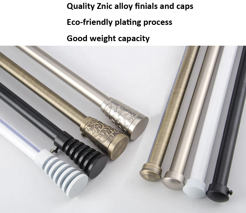 

Quality good loading eco-friendly plated 19mm/3/4-IN diameter stainless Single curtain rod+Round Znic finial& metal brackets