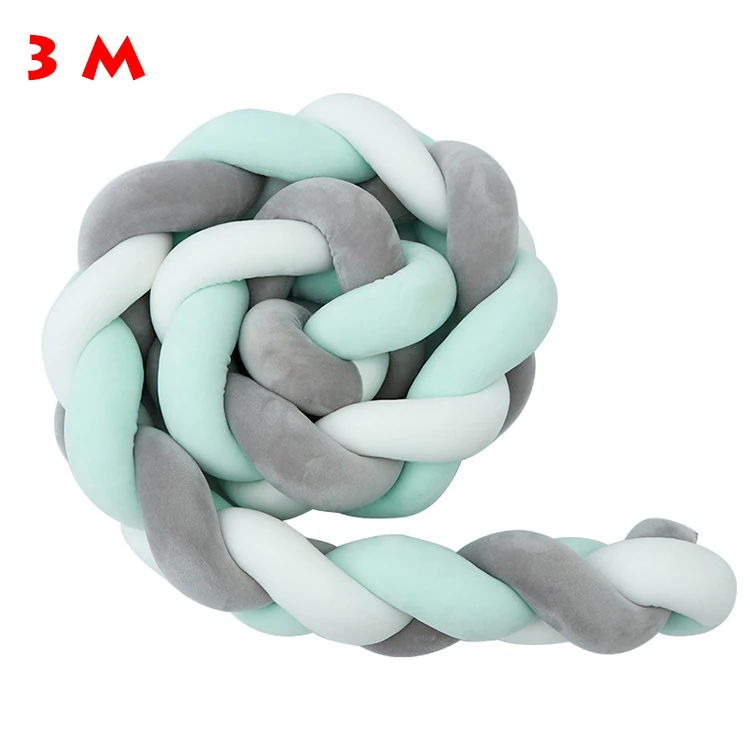 3 M Gray white green 1 шт., 1 м/2 м/3M, бампер для новорожденной кроватки, бампер с узлом для новорожденной кровати, длинная плетеная Подушка с узлом, детская кроватка, декор для детской комнаты - Цвет: 3 M Gray white green