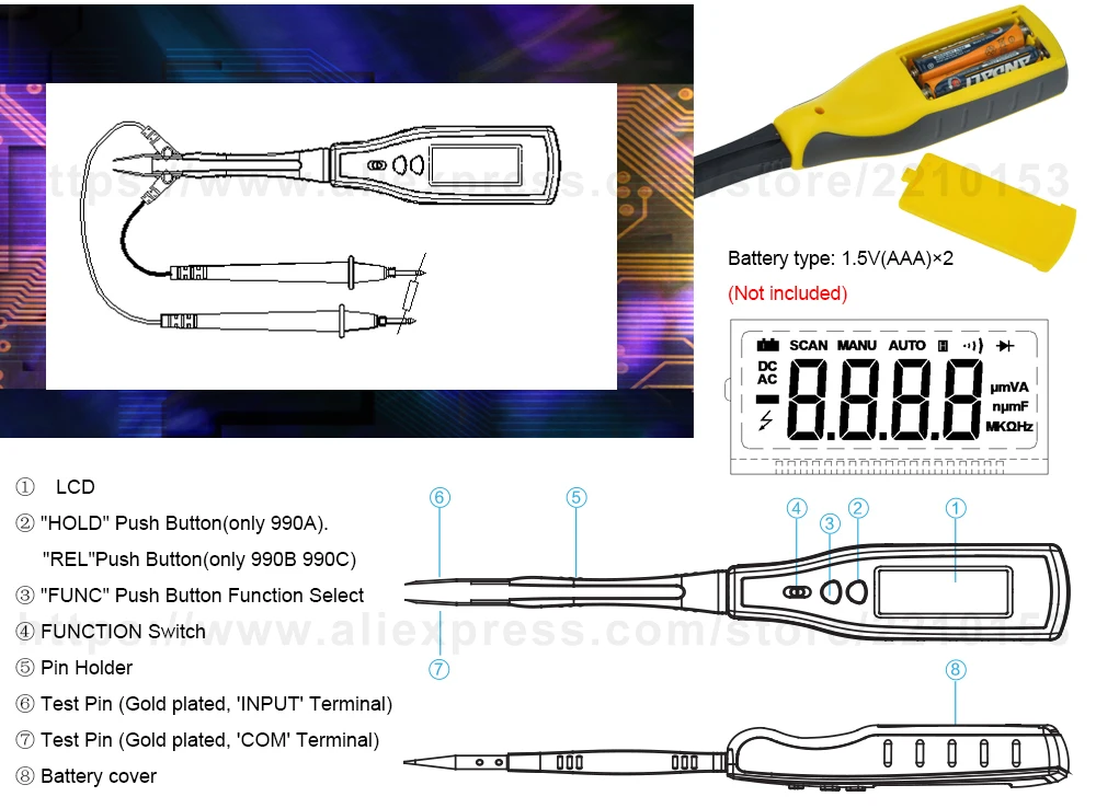HoldPeak 990A/B/C 3000-6000 отсчетов SMD тестер Цифровой мультиметр Сопротивление измеритель емкости LCR патч-тестер диодный измеритель