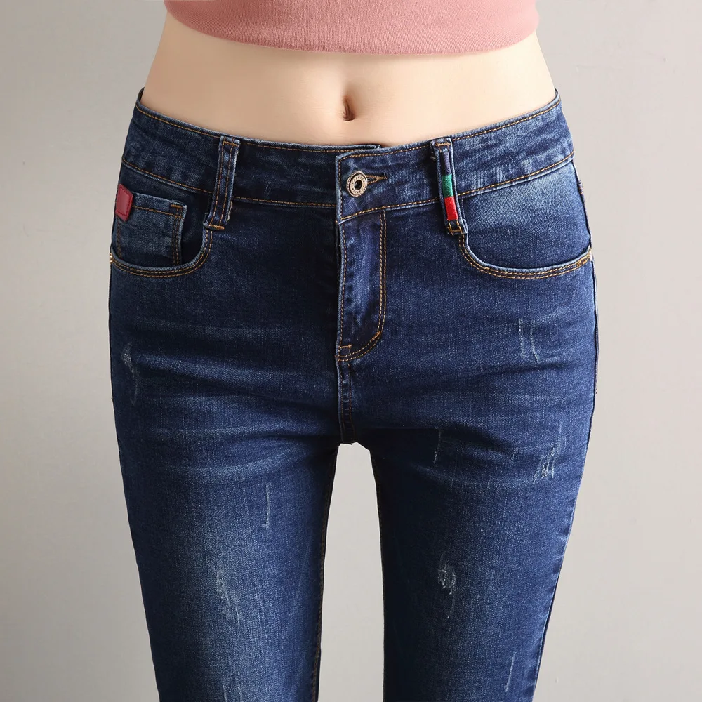 

Women New Fashion Casual Embroidery Elasticity High Waist Denim Jean Ankle Length Pants Skinny Slim Jeans for Women Plus Size