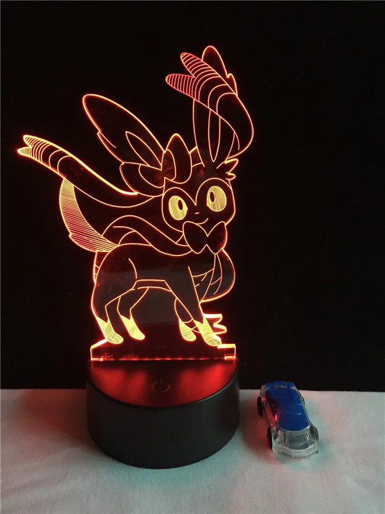 Покемон Игры Eevee Sylveon 3D лампа Kawaii Мультфильм Рисунок USB светодиодный ночник Иллюзия лампы Рождественский подарок Лава дома настроение Декор