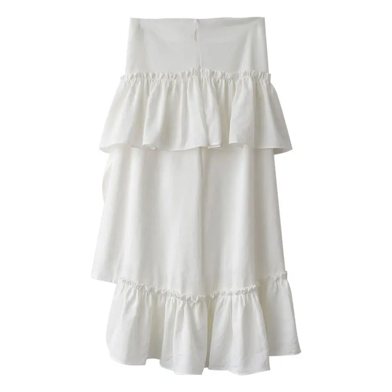 

Faldas Largas Verano 2019 High Waisted A-line Midi White Black Ruffle Irregular Long Fairy Chiffon Skirt Womens Clothing