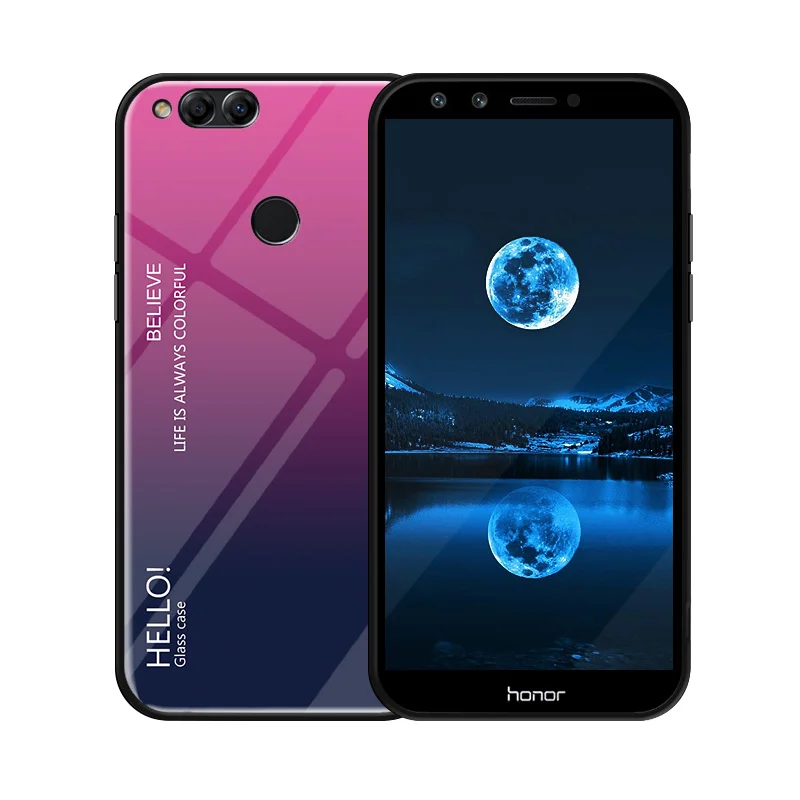 For Huawei Honor 7X Luxury Hard Gradient Tempered Glass Phone Protective Case for Back Cover Conque |