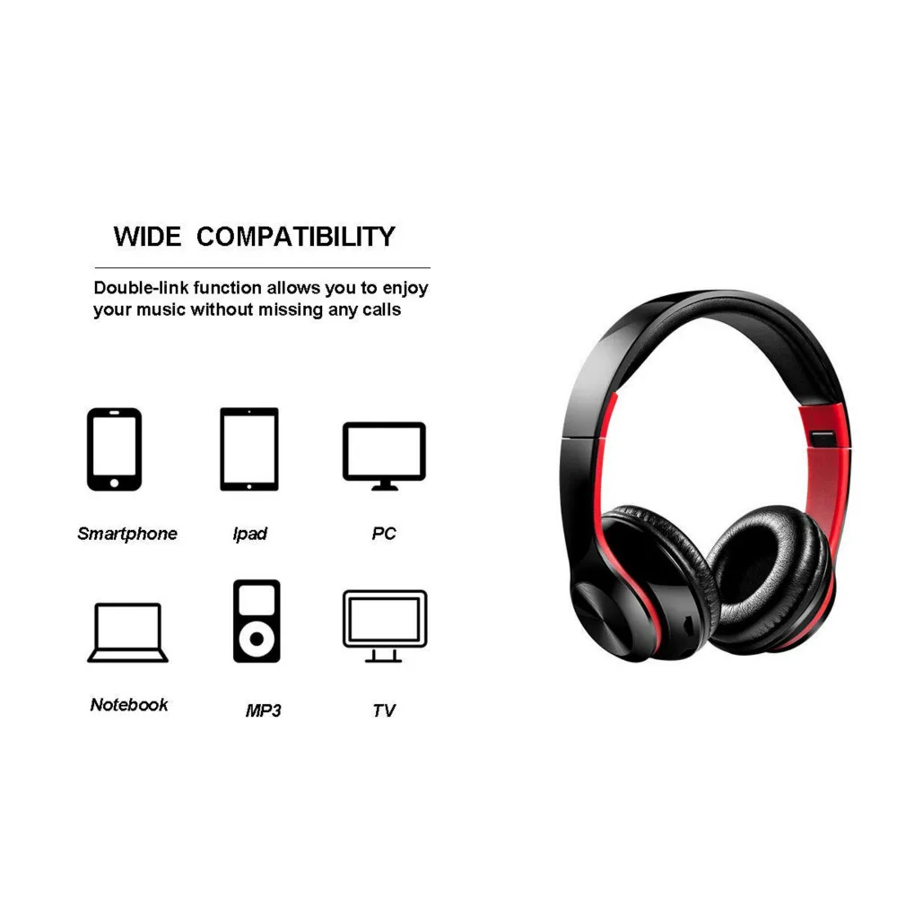 Беспроводной наушники Bluetooth V5.0 Складные Наушники W/Встроенный микрофон Поддержка