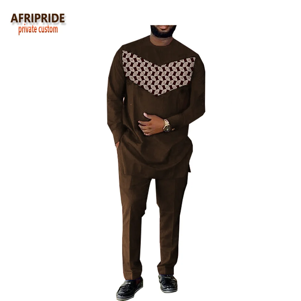 Костюм брючный мужской повседневный с Африканским принтом Длинный топ длинным