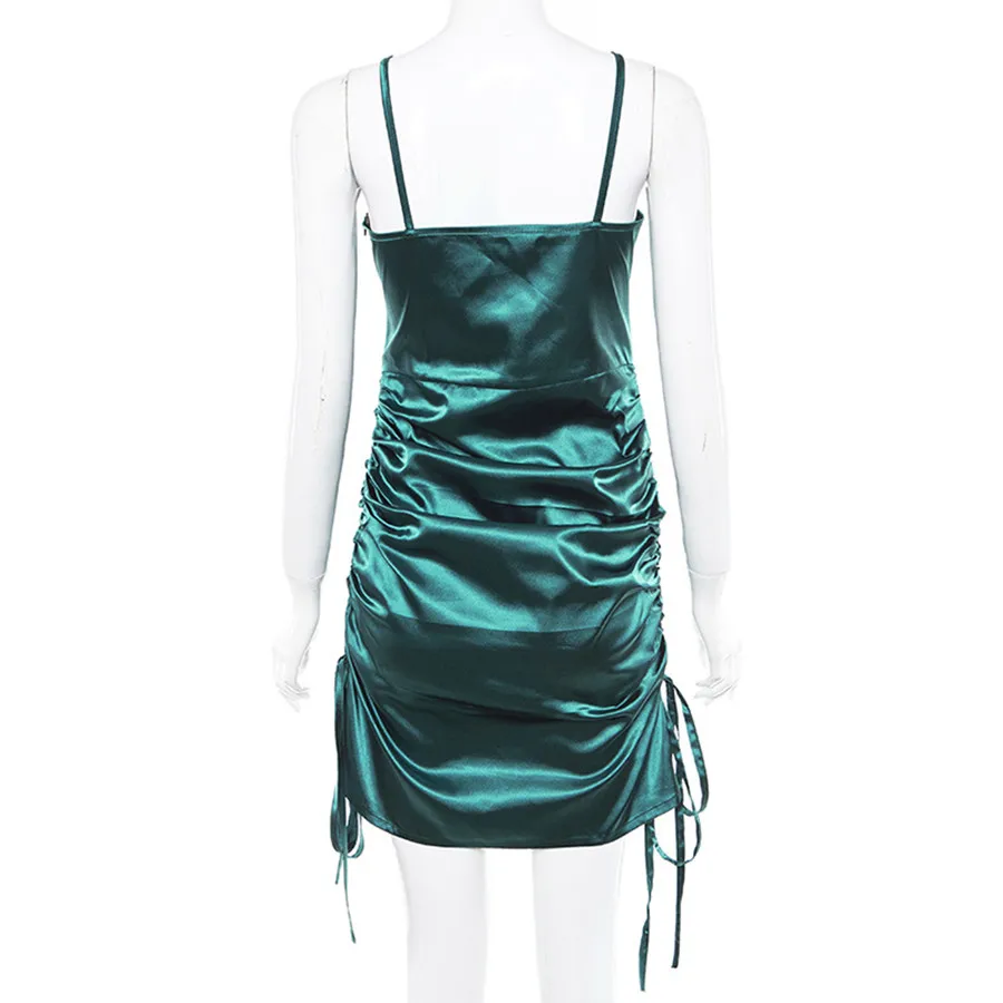 Женское атласное платье с разрезом облегающее винтажное на шнуровке тонких