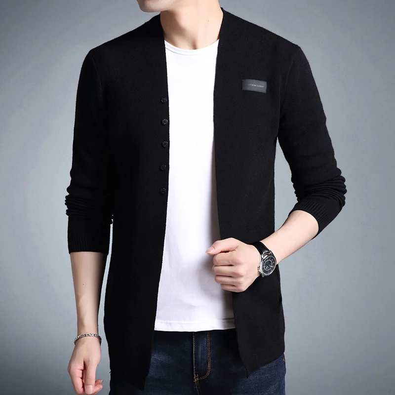 AYUNUSE New 2020 Autumn Knitted Cardigan Sweater Men V Neck Single Button Cardigans Male Gray Black Slim Fit Jacket Outwear | Мужская