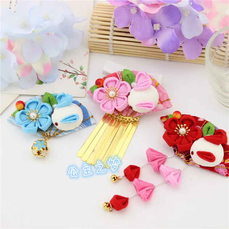 

Japanese kimono deserve to act the role of hair and wind crepe, lovely rabbit side clamp cos headdress flower blossoms