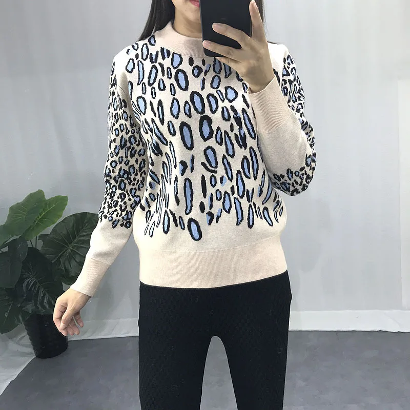 2018 зимний женский свитер контрастного цвета с леопардовым принтом Женский