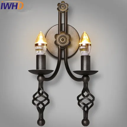 

IWHD Wandlamp Железный Ретро Лофт настенный светильник LED винтажный промышленный Настенный бра настенный светильник 2 головки свеча Arandelas Para Parede