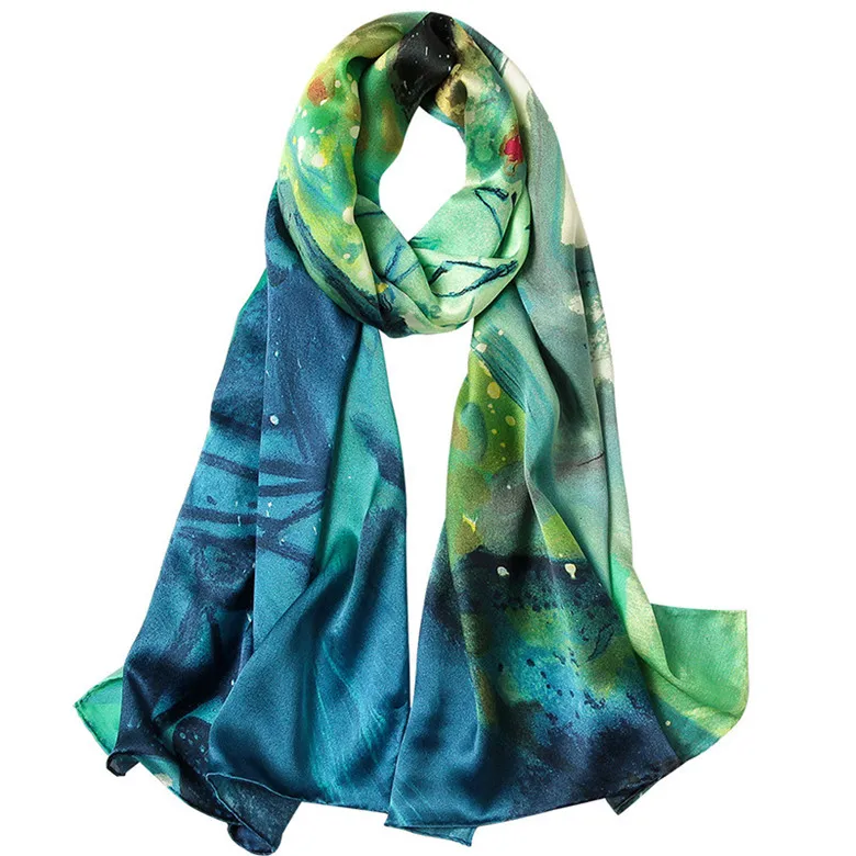 Butterfly Print Silk Scarf Spring Pure Silk Scarf Shawl Hand-rolled Edges Natural Silk Scarf Women Fashion Scarves Wraps - Цвет: 17