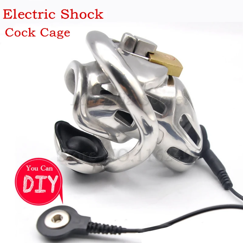 

Electric Shock 316 Stainless Steel Male Chastity Device,Electro Shock Cock Cage,Penis Rings,Chastity Lock,BDSM Sex Toys For Men