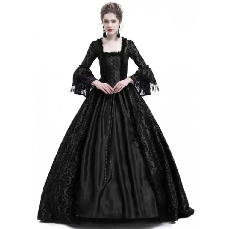 

Women Palace Court Princess Dress Elegant Ball Gown Square Collar Lace Halloween Cosplay Costume Renaissance Medieval Dresses