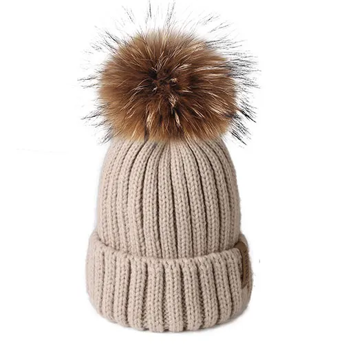 Smoke gray Furtalk Реального Меховая Шапка Вязаная Реальный Большой Енота Pom Pom Hat женщины Зимняя Шапка Унисекс ДетиТеплый Коренастый Толстая Эластичный вязать - Цвет: Smoke gray
