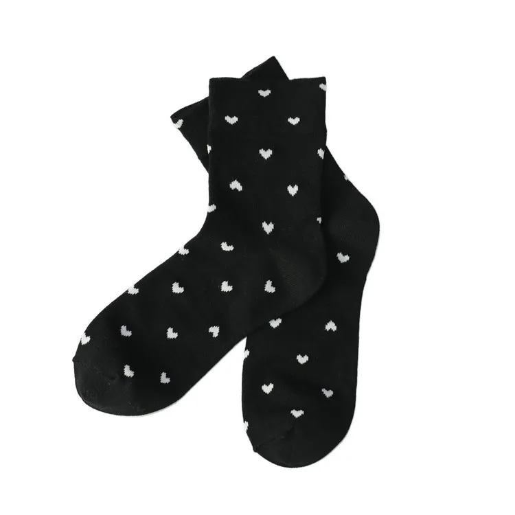 Black HeartSSS Мягкие короткие носки для взрослых с красными сердечками, лояльная королевская леди, шелковая, чистая, настоящая любовь, ребро, с узором, из искусственного хлопка, весна, новинка - Цвет: Black HeartSSS