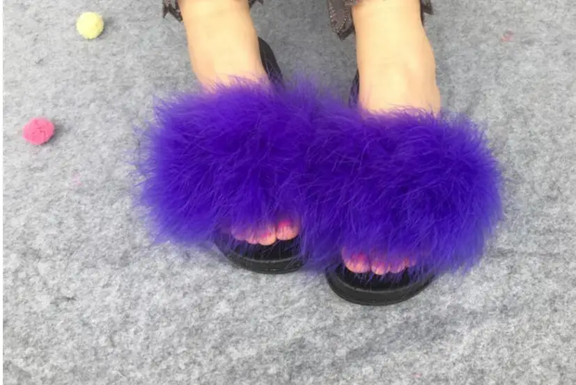 Женские тапочки; zapatos mujer; женские Ползунки; пушистое страусиное перо; мех; плоская подошва; Новинка; женские повседневные домашние тапочки; Вьетнамки; сезон осень