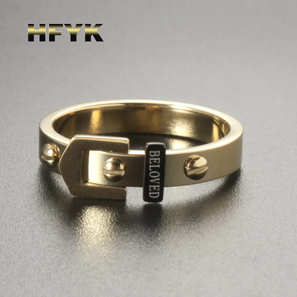 Brand fashion BELOVE black sheet Rivet nails belt buckle ring. Men's and Women's Style Titanium Steel anel couple rings jewelry |