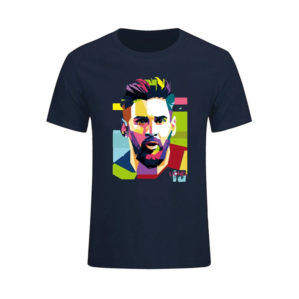 2018 название бренда Messi портретный принт Мужская футболка с коротким рукавом Futbol