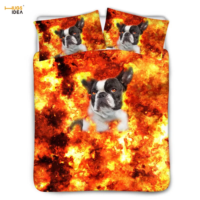 Комплект постельного белья HUGSIDEA с 3D рисунком огненного французского бульдога