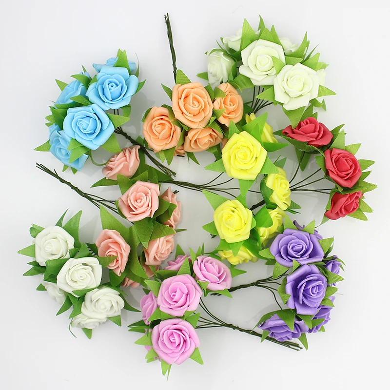 3 см ПЭ выросли пены мини букет искусственные цветы розы для свадебного украшения