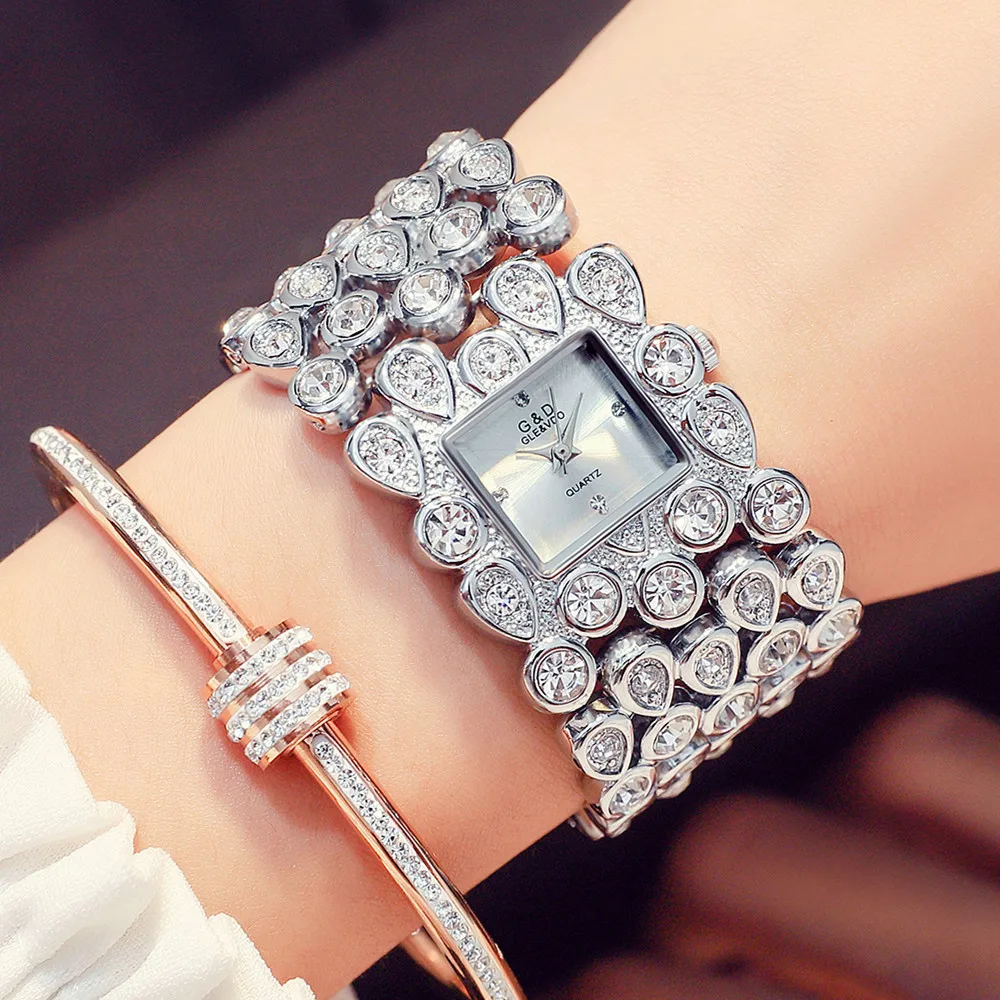 G&ampD Luxury Brand Gold Women's Watches Bracelet Ladies Quartz Wristwatch Crystal Strap relogio feminino Clock Rectangel | Наручные
