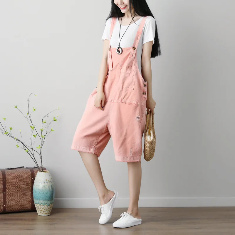 

Mori Girl Baggy Jumpsuit Cotton Bib Wide leg pants Knee-length Harem Rompers Hip-Hop Pocket Overalls Suspenders Trousers YT227